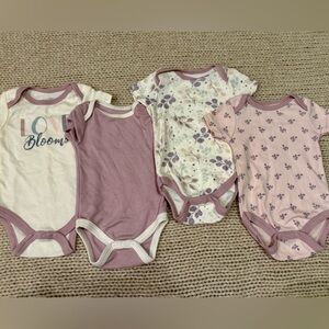 Set of 4 Baby Onesies in Purple and Pink